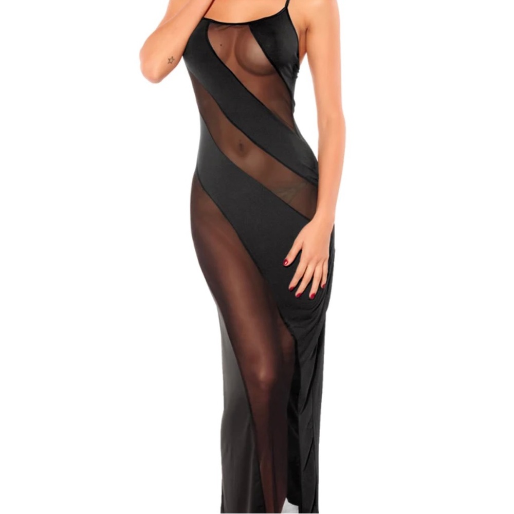 Frederick's of Hollywood Black Sheer Cutout Maxi Chemise
